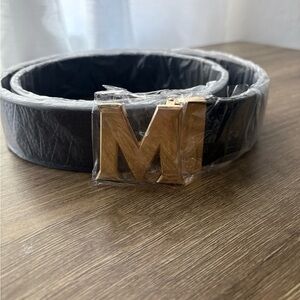 MCM Black Belt with Gold M Buckle